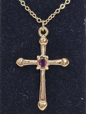 Gold Cross Necklace Vintage Christian Genuine Garnet Stone Fashion Jewelry